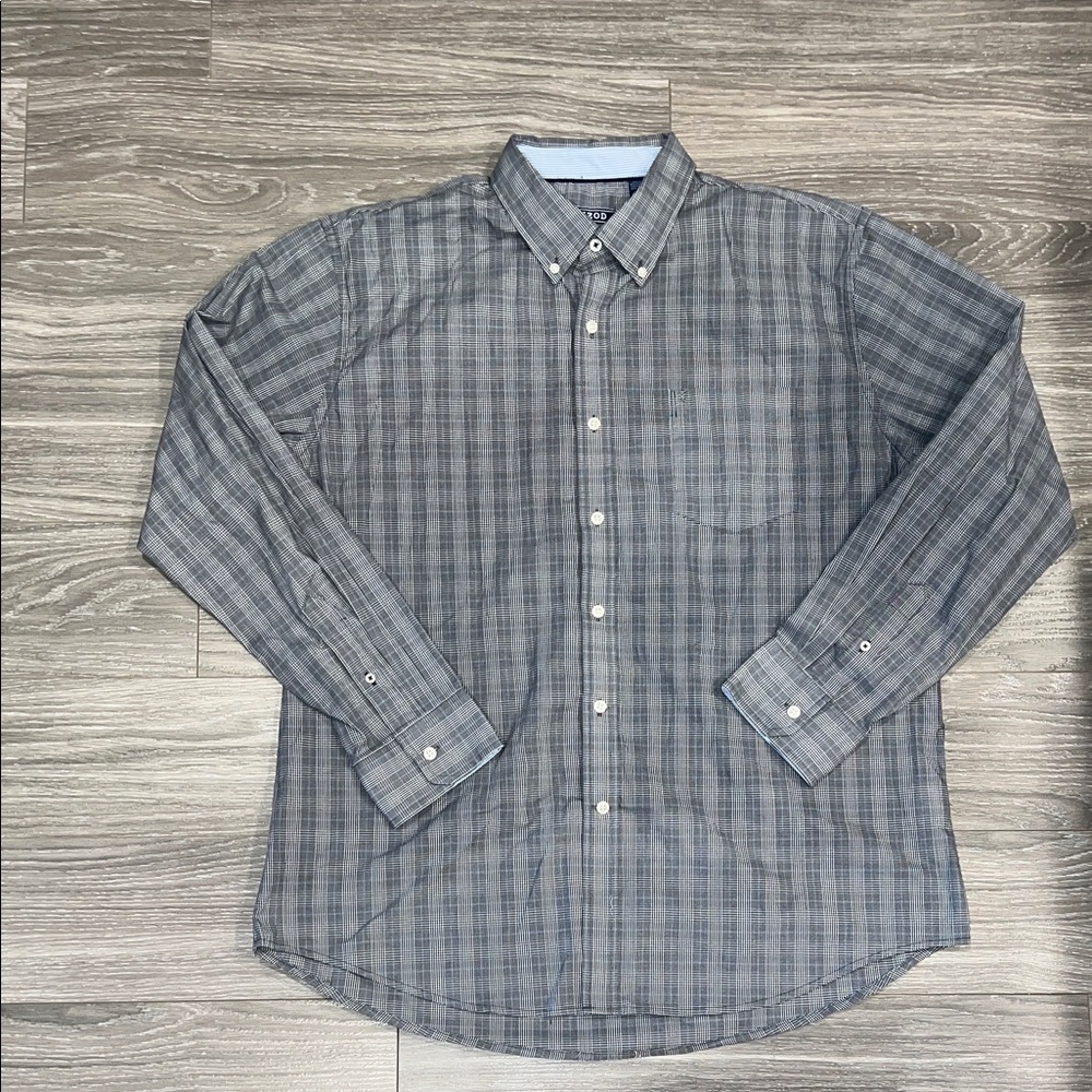 Izod Men's Blue and Gray Checkered Shirt